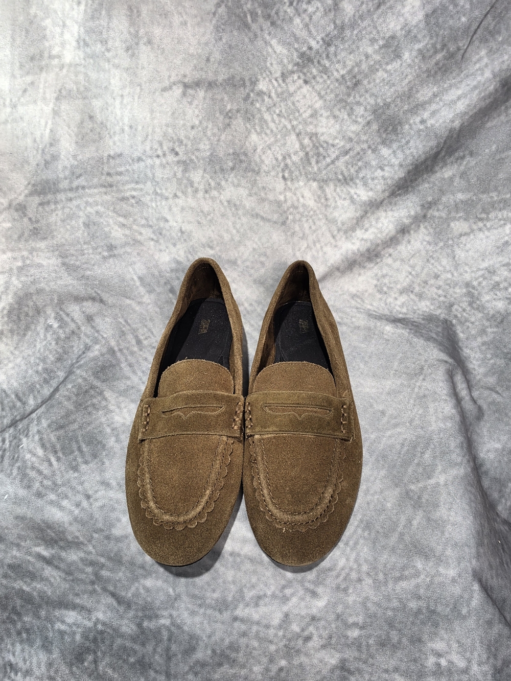 Zara Suede Penny Loafers in Brown
